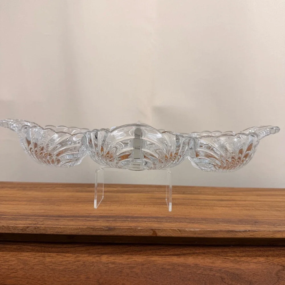 Cambridge Glass Caprice Clear 4 Part Divided Shell Relish Dish Serving Tray 13